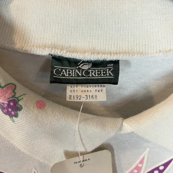 Vintage Cabin Creek Shirt Womens Petite 14P White Floral Graphic Banded Hem 90s - Picture 4 of 11